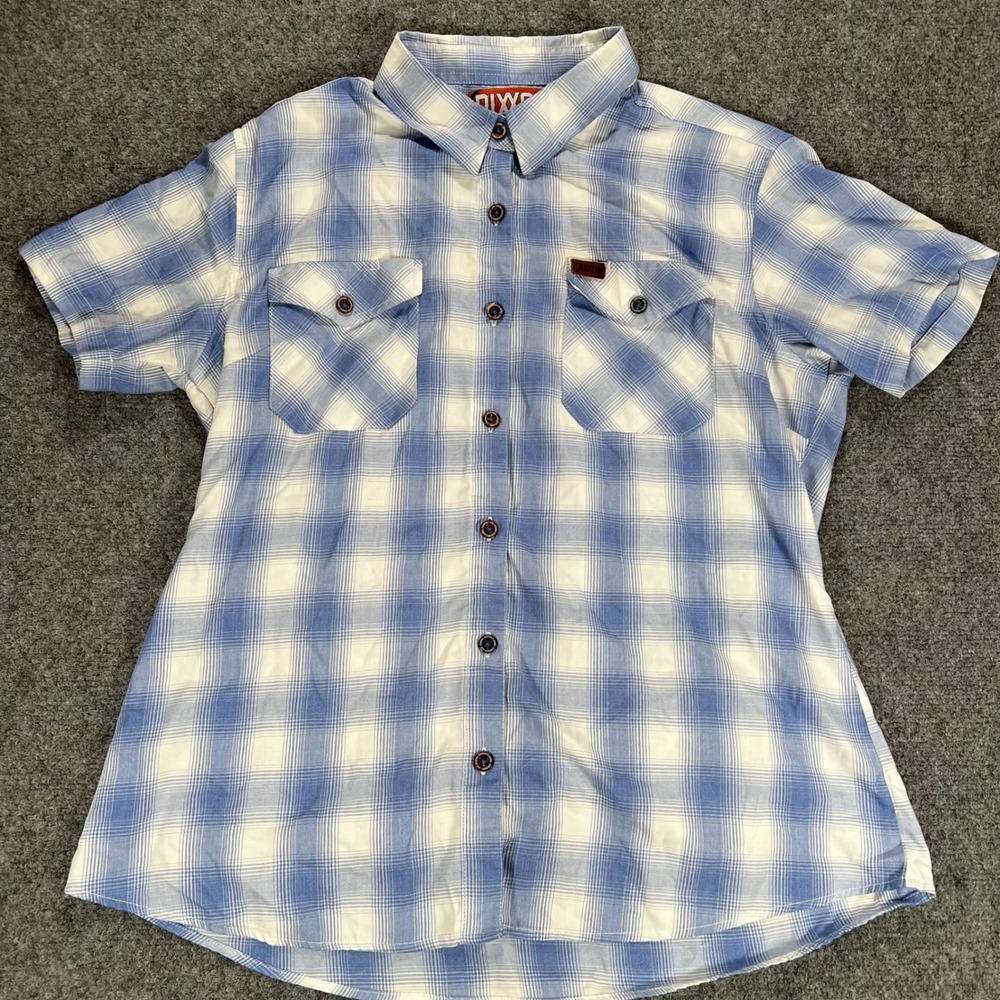 Dixxon Flannel Co Paddle Out Bamboo Short Sleeve Plaid Shirt Blue White XL
